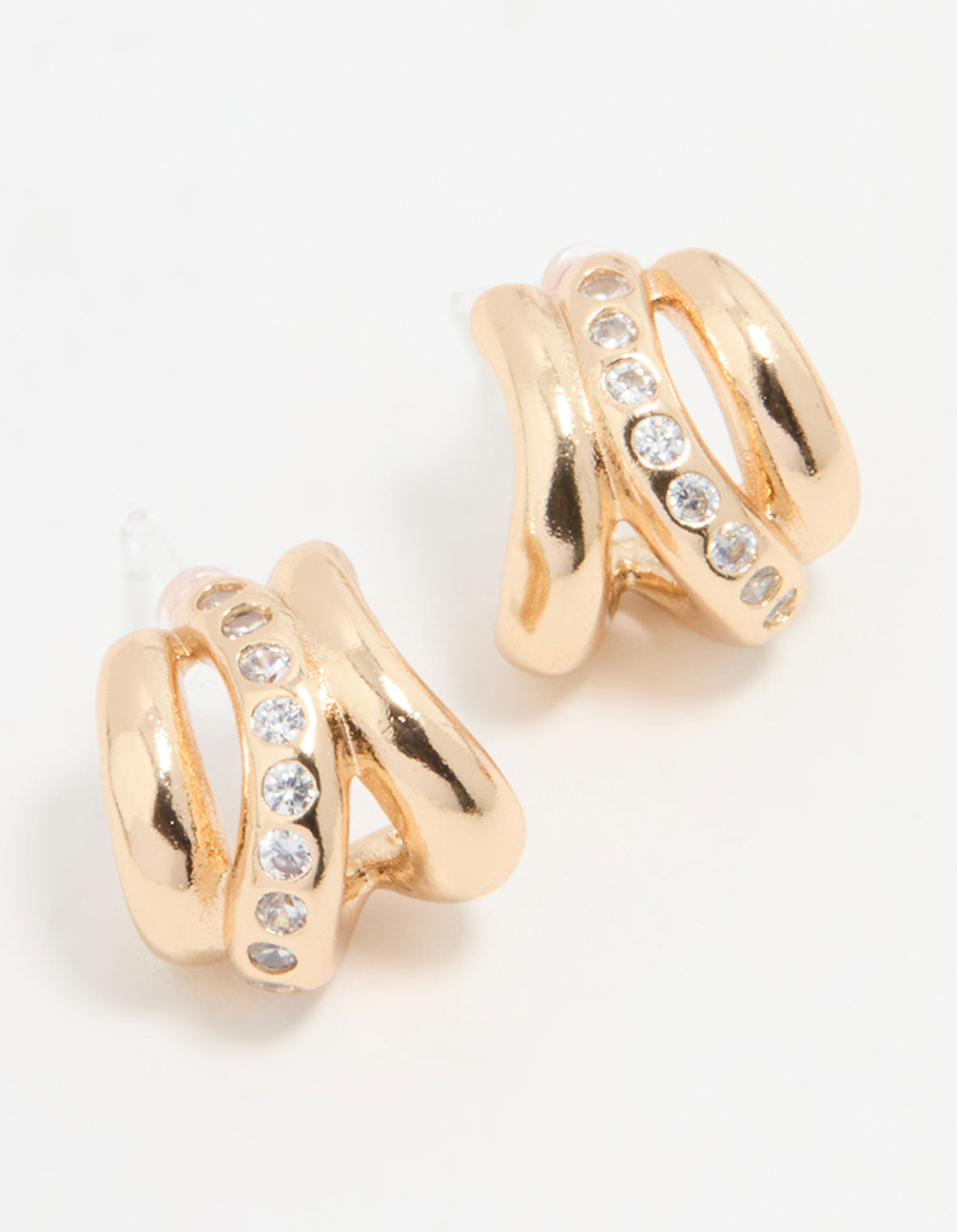 Gold Cubic Zirconia Textured Hoop Earrings