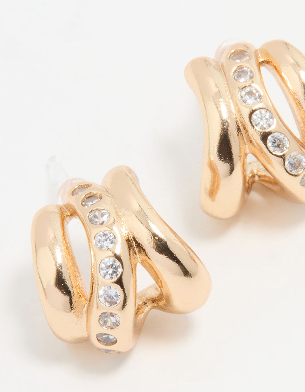 Gold Cubic Zirconia Textured Hoop Earrings
