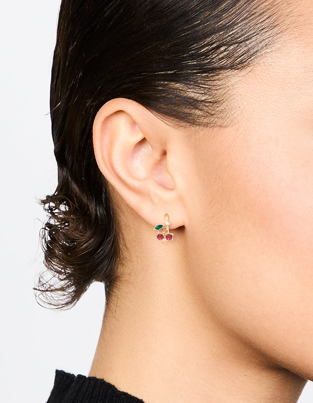 Gold Mini Cherry Huggie Earrings