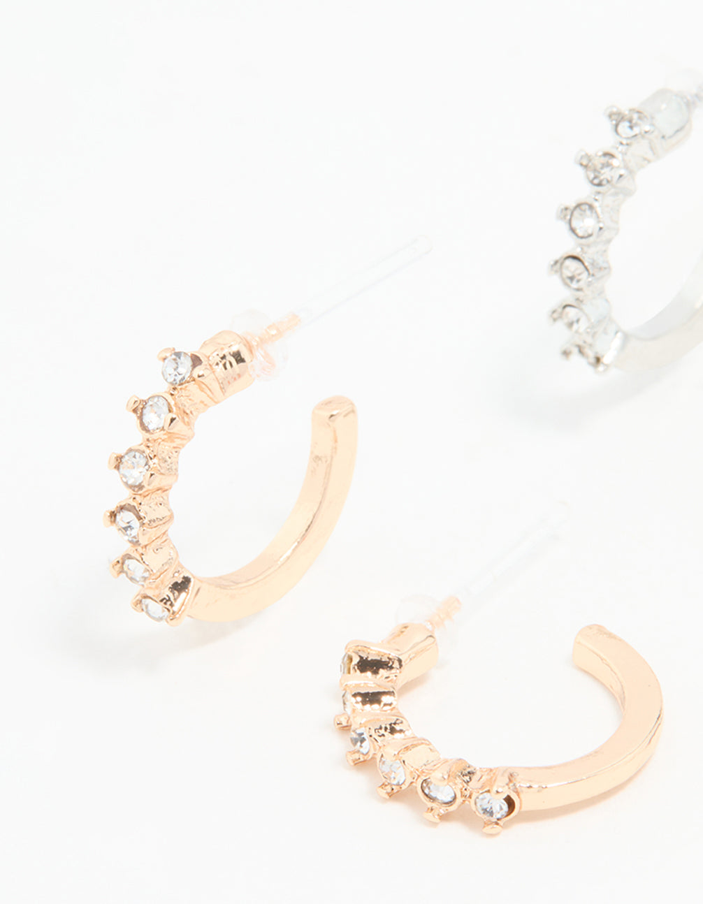 Mixed Metal Diamante Hoop Earrings 3-Pack