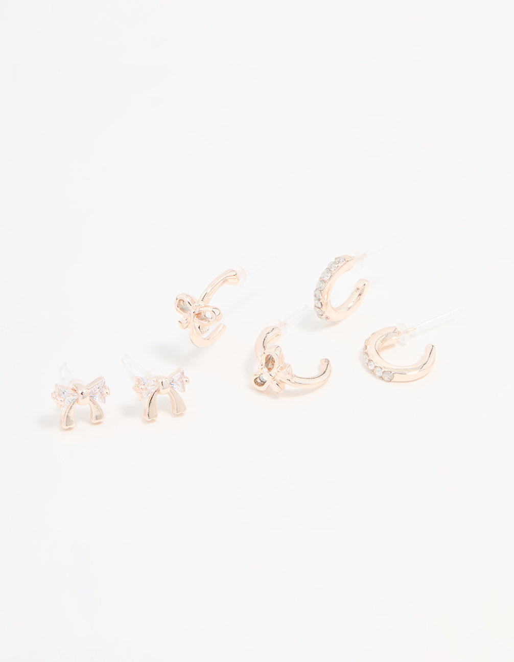 Rose Gold Cubic Zirconia Bow Stud & Hoop Earrings 3-Pack