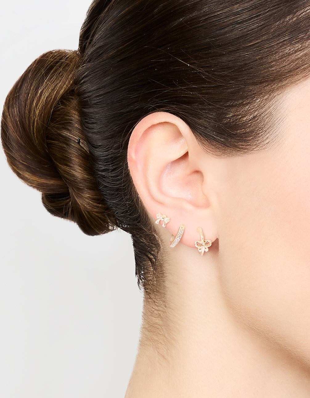 Rose Gold Cubic Zirconia Bow Stud & Hoop Earrings 3-Pack