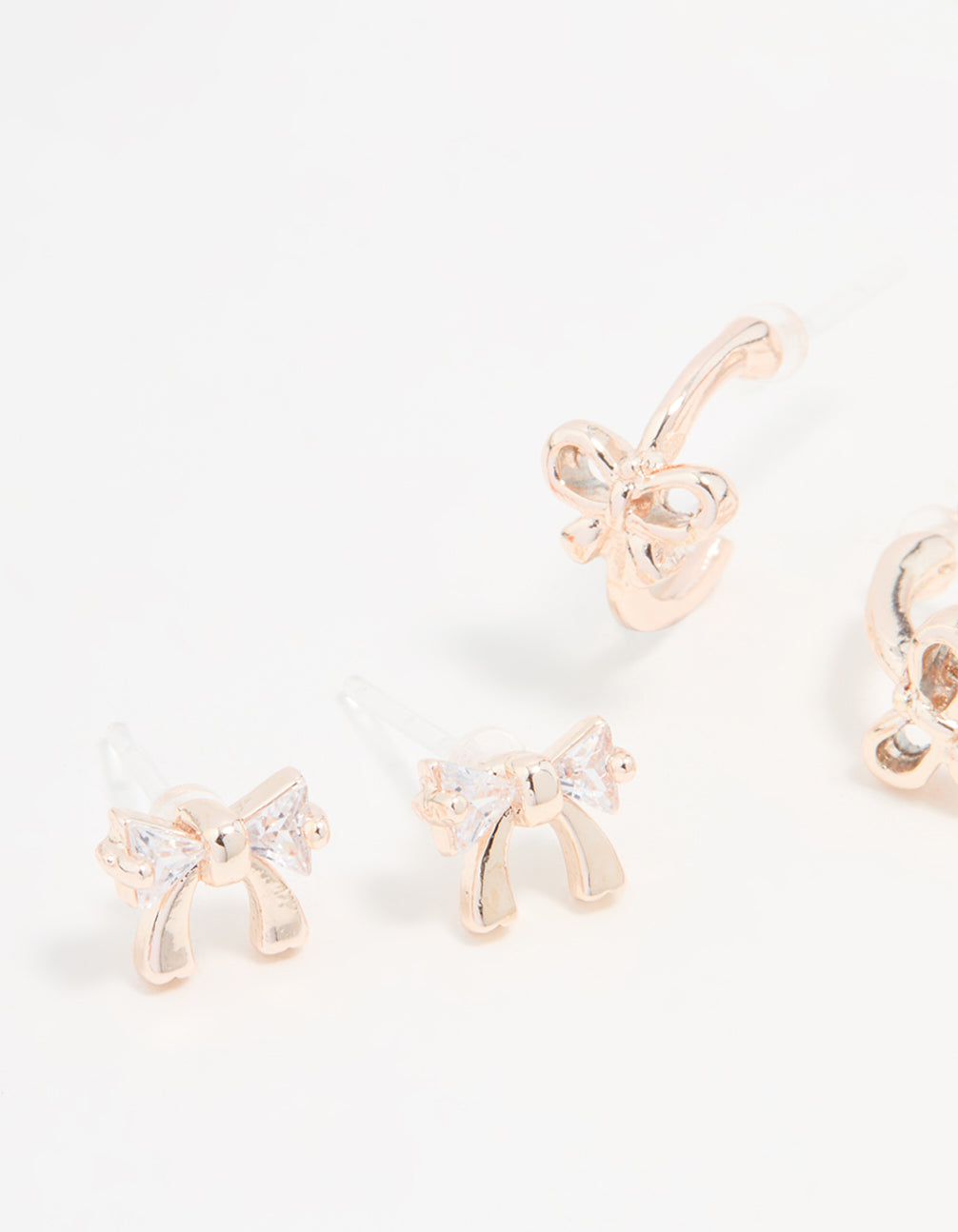 Rose Gold Cubic Zirconia Bow Stud & Hoop Earrings 3-Pack