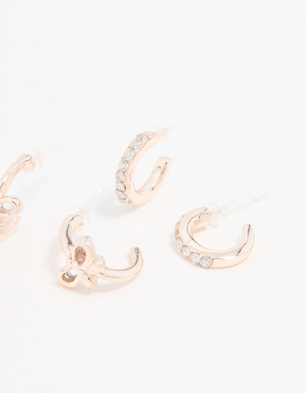 Rose Gold Cubic Zirconia Bow Stud & Hoop Earrings 3-Pack