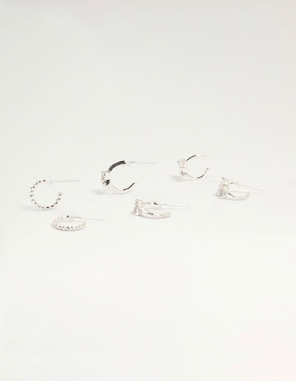 Silver Cubic Zirconia Bow Mixed Stud Earrings 3-Pack