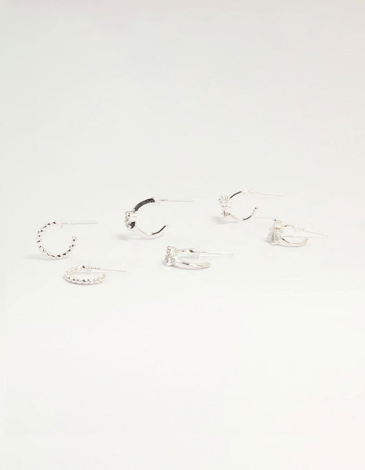 Silver Cubic Zirconia Bow Mixed Stud Earrings 3-Pack