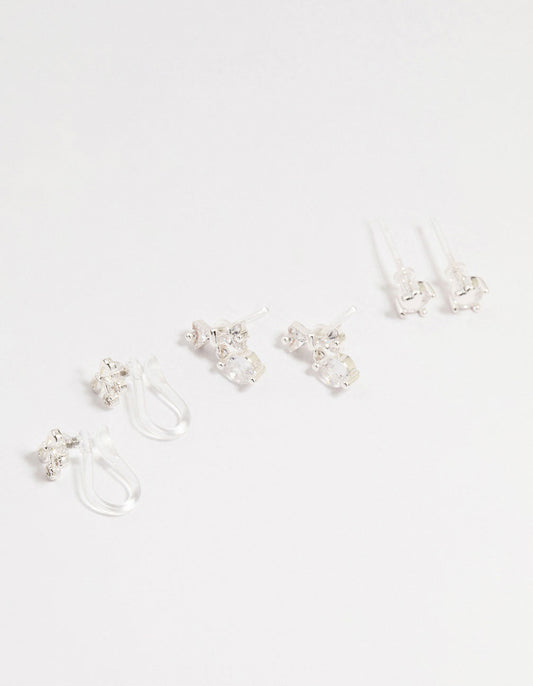Silver Cubic Zirconia Heart Ear Cuff 4-Pack
