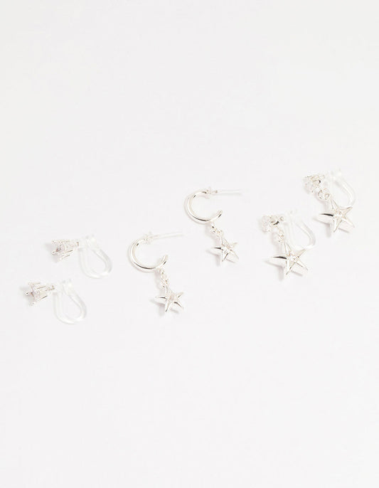 Silver Cubic Zirconia Celestial Ear Cuffs 4-Pack
