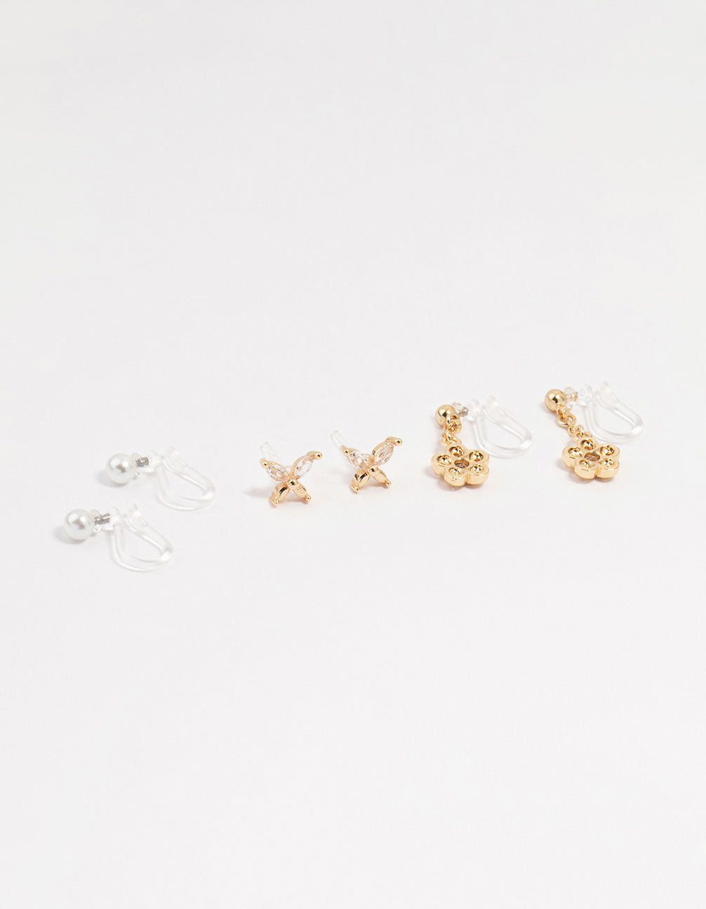 Gold Drop Floral Cuff Earrings 4-Pack
