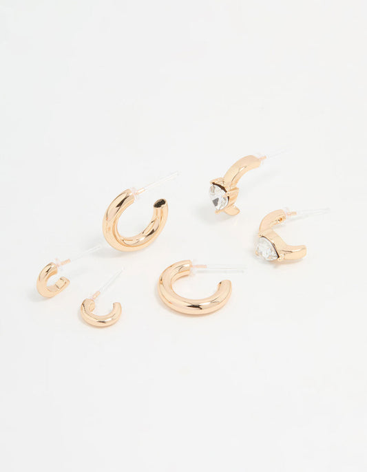 Gold Diamante Mixed Hoop Earrings 3-Pack