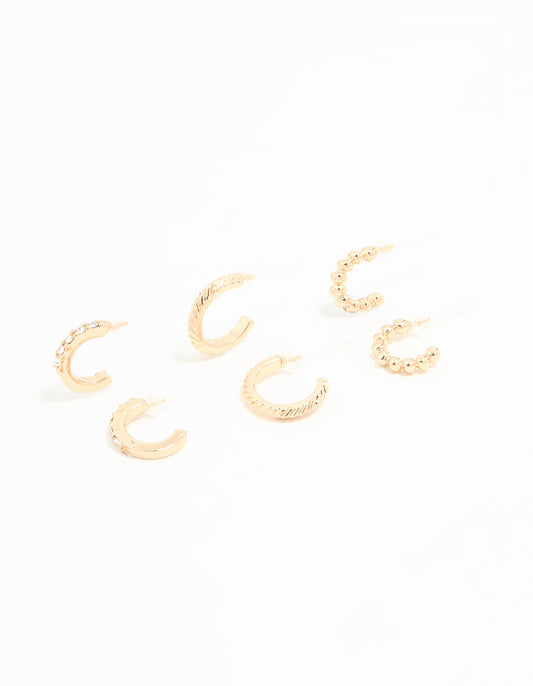 Gold Thin Hoop Earrings 3-Pack