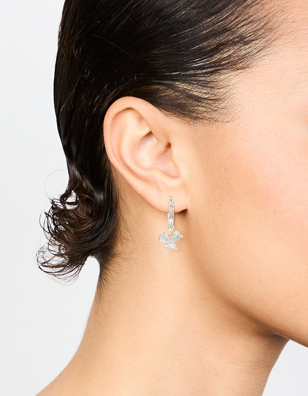 Silver Diamante Butterfly Hoop Earrings