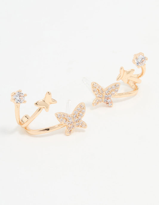 Gold Cubic Zirconia Butterfly Stud Earrings
