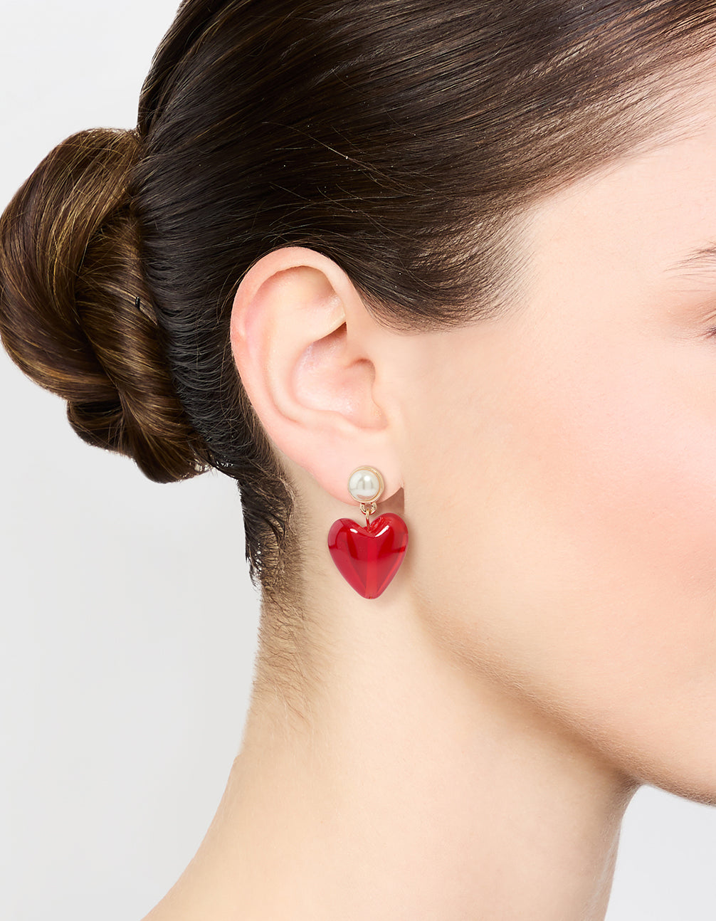 Gold Large Red Heart Drop Earrings
