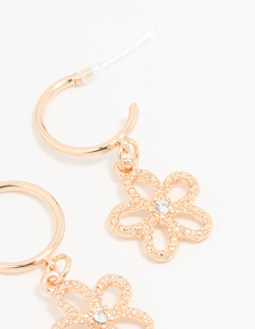 Gold Diamante Floral Drop Hoop Earrings