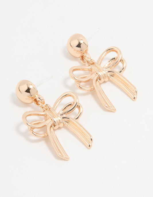 Gold Large Bow Drop Earrings