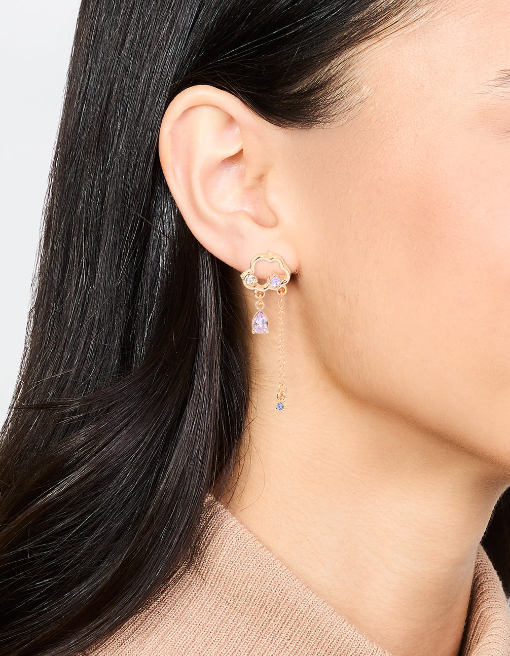Gold Purple Diamante Cloud Drop Earrings