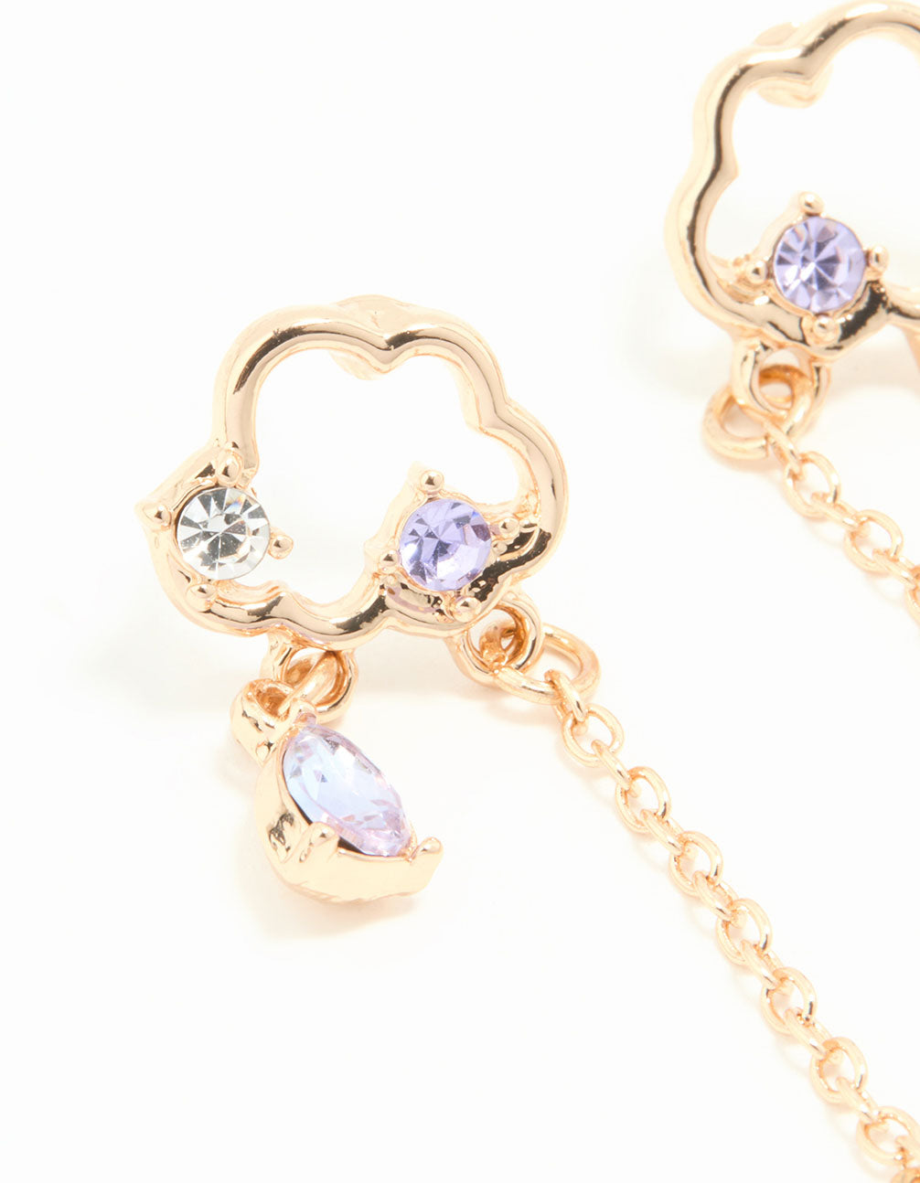 Gold Purple Diamante Cloud Drop Earrings