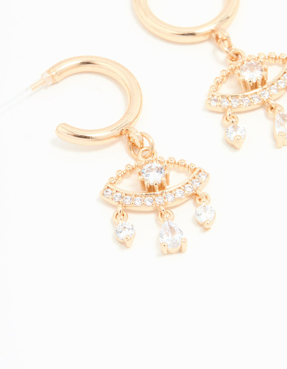 Gold Cubic Zirconia Eye Hoop Earrings