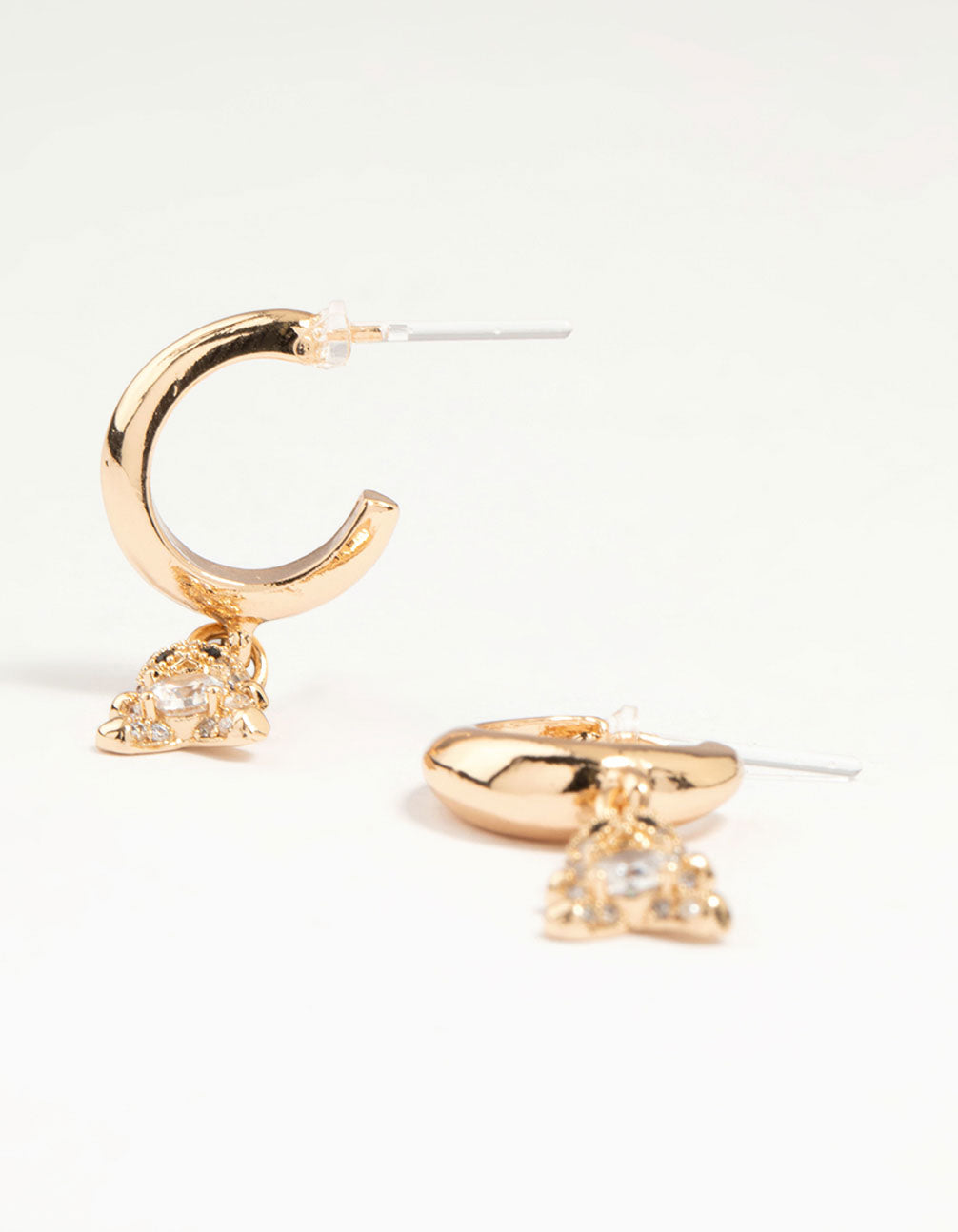 Gold Cubic Zirconia Bear Drop Earrings
