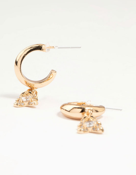 Gold Cubic Zirconia Bear Drop Earrings