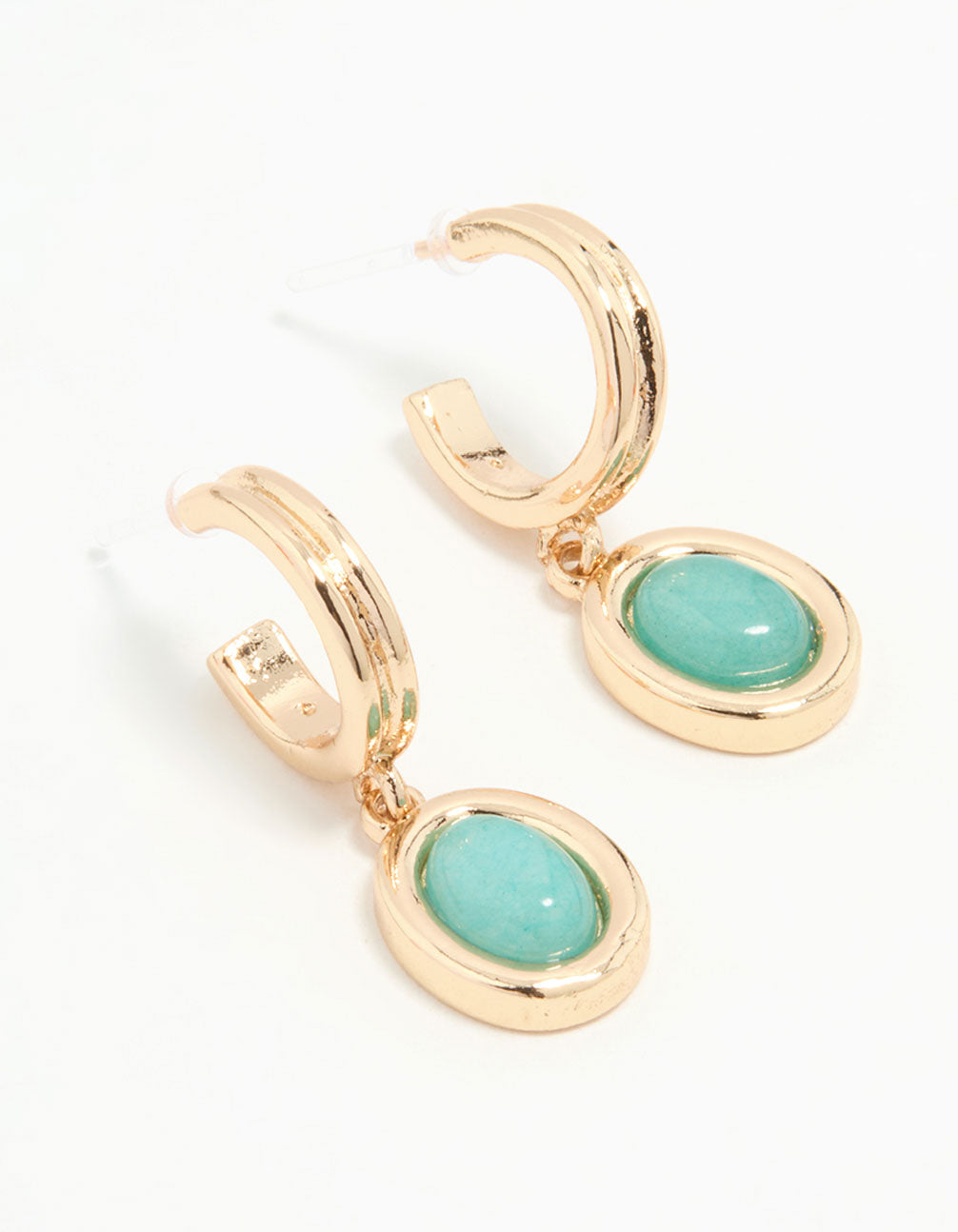 Gold Blue Gem Hoop Earrings