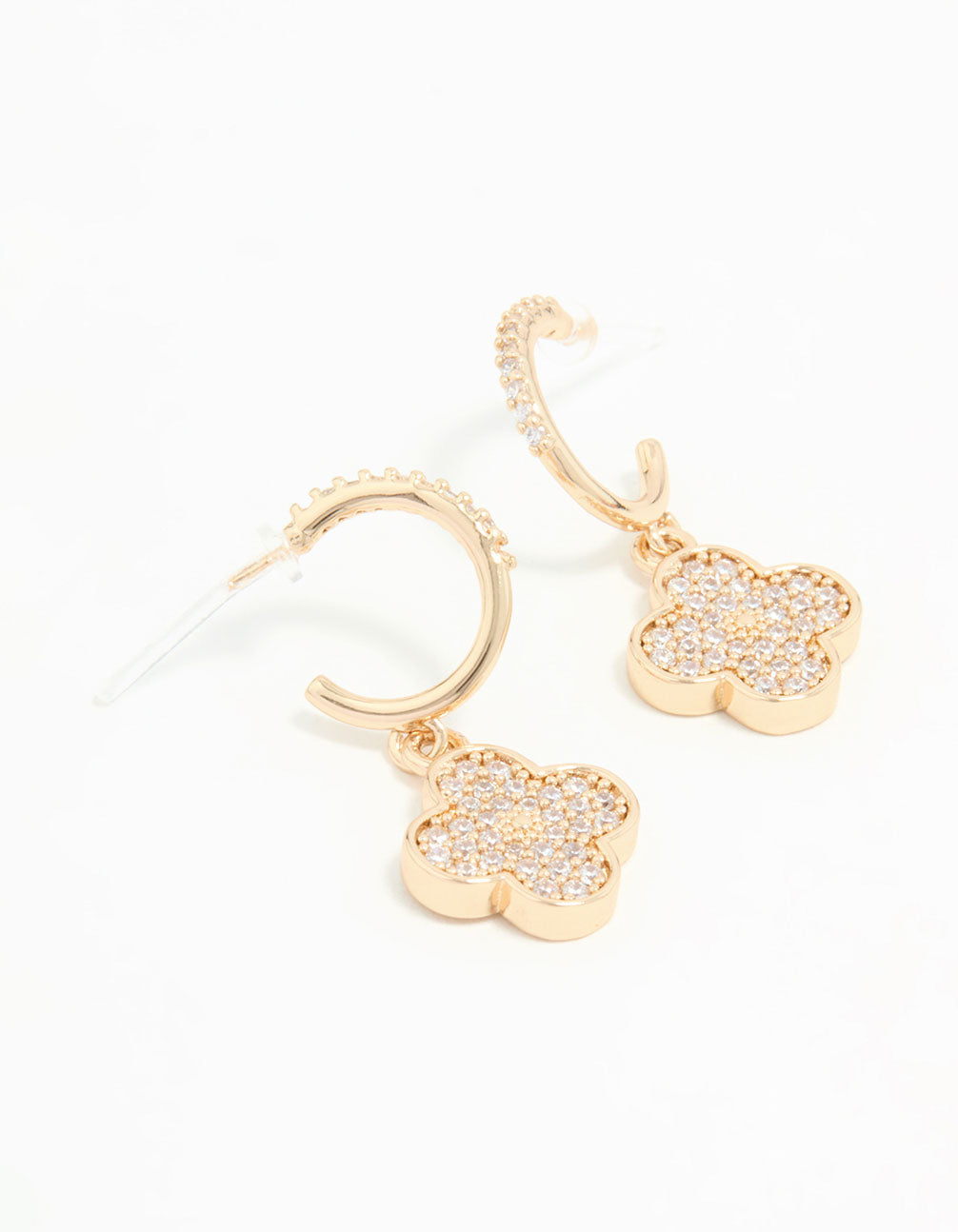 Gold Cubic Zirconia Flower Hoop Earrings