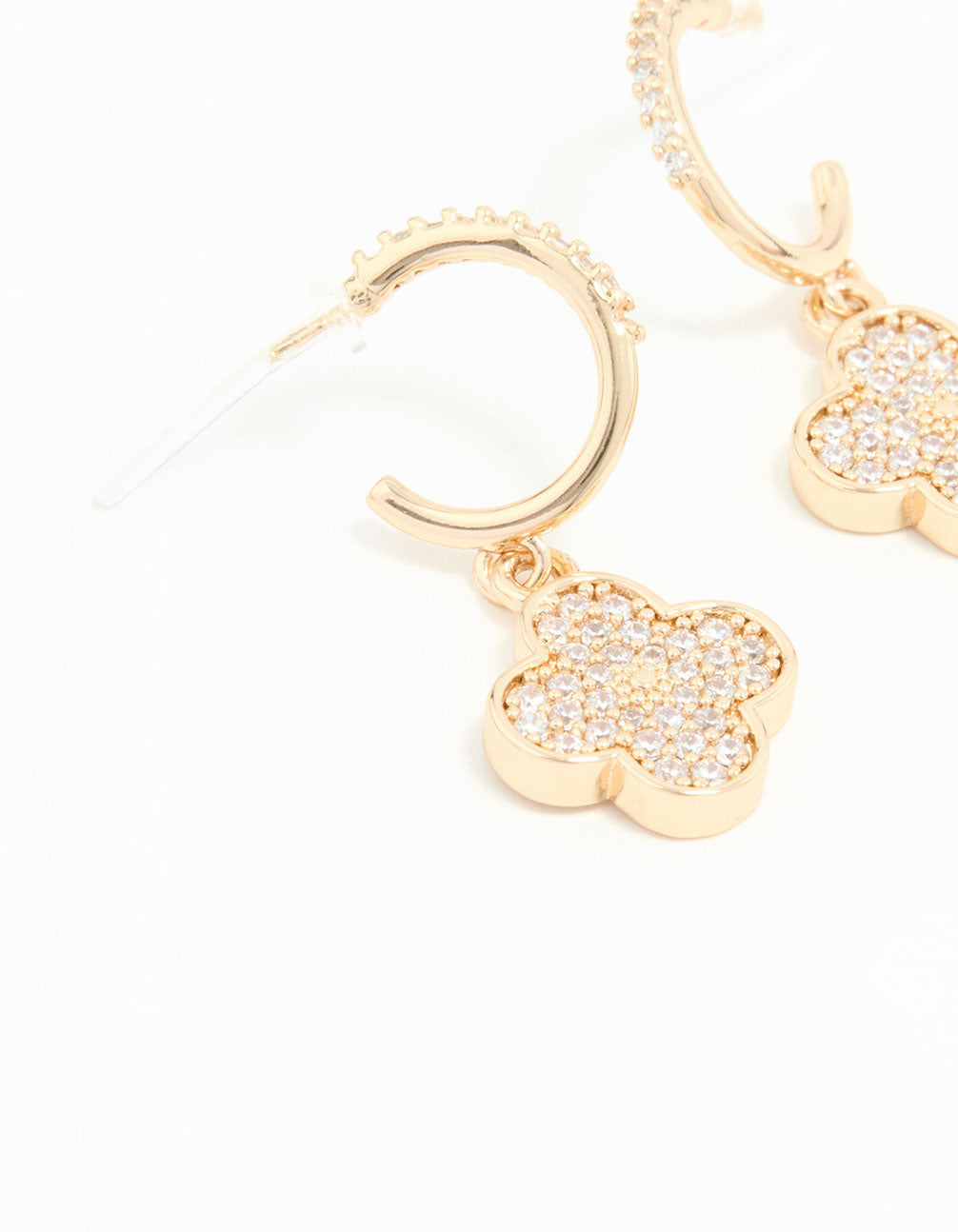 Gold Cubic Zirconia Flower Hoop Earrings