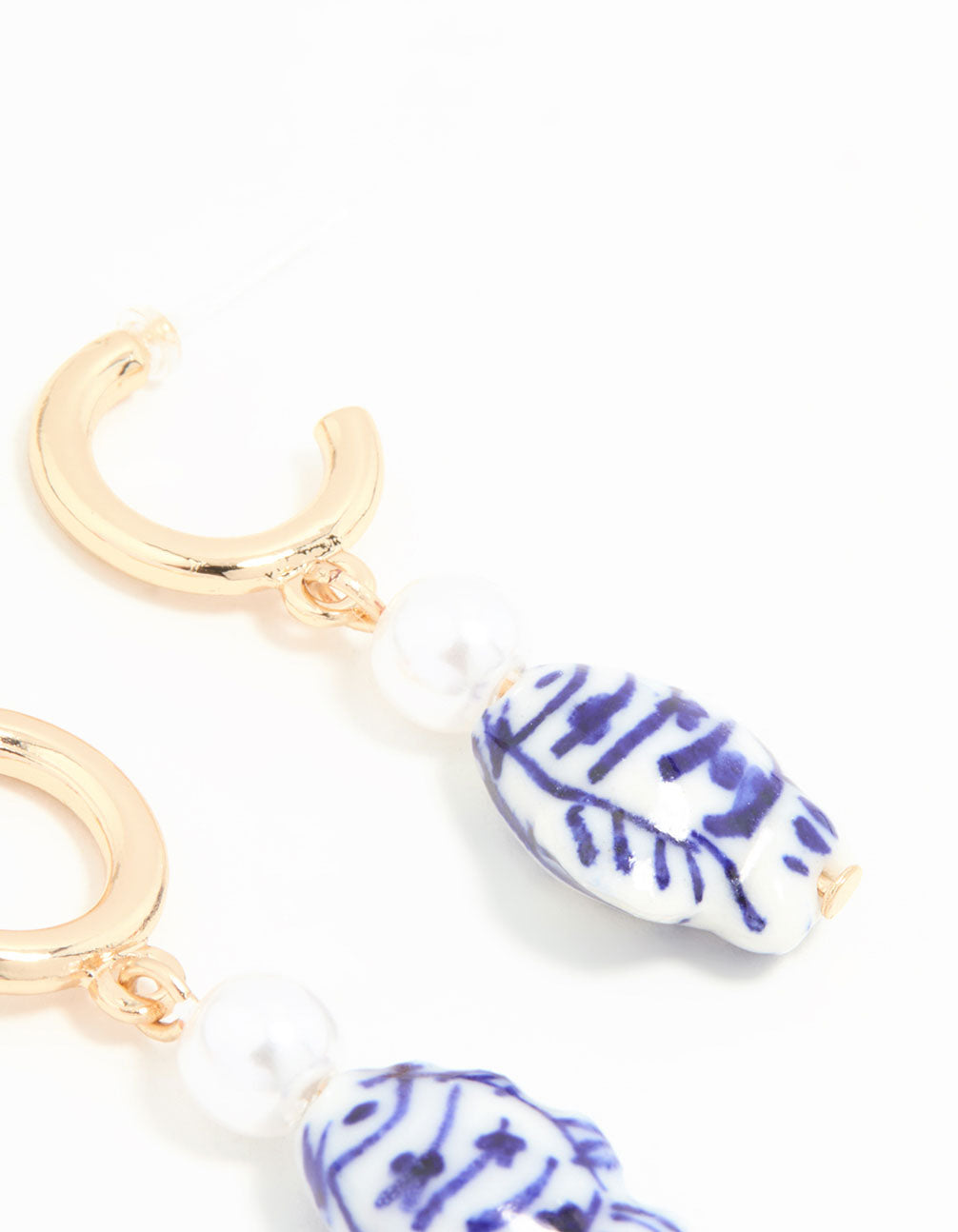 Gold Blue & White Fish Hoop Earrings
