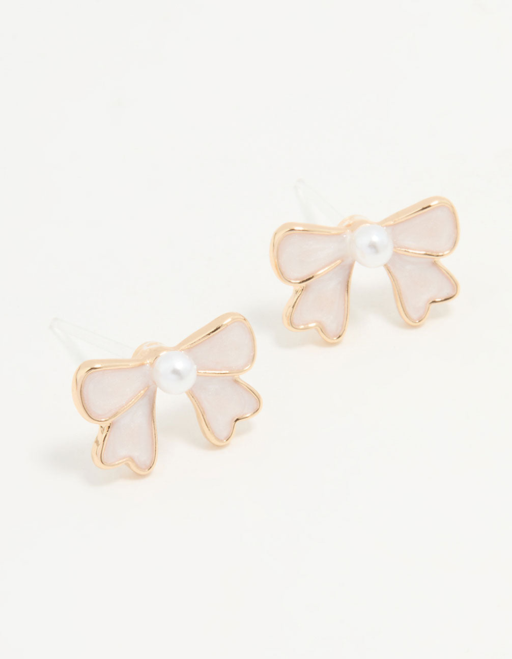 Gold Pearl Bow Mini Stud Earrings