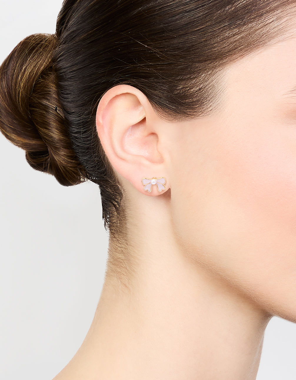 Gold Pearl Bow Mini Stud Earrings