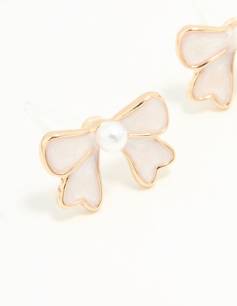 Gold Pearl Bow Mini Stud Earrings