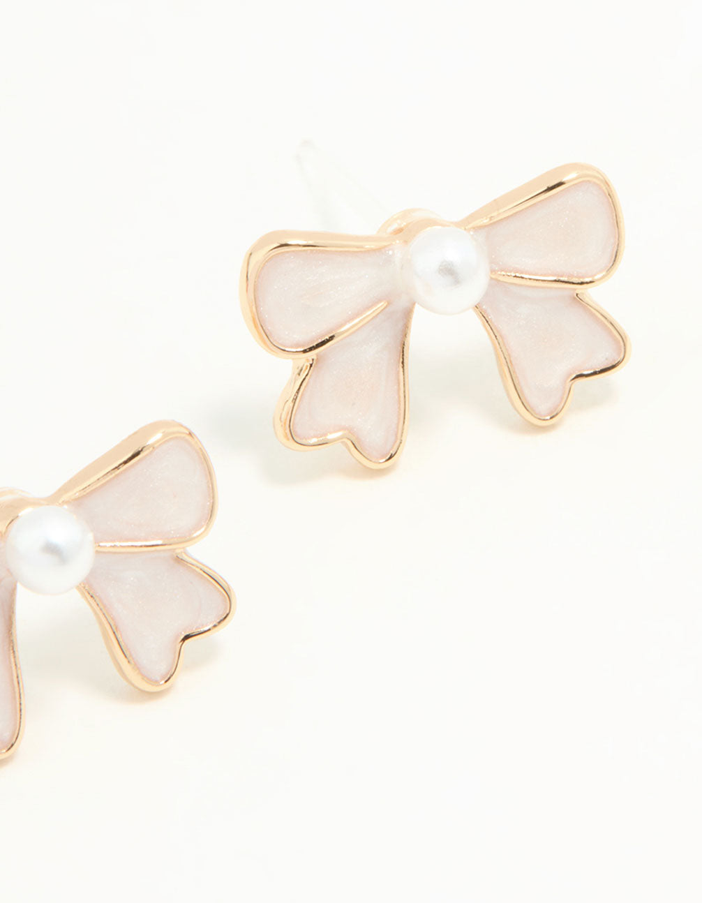 Gold Pearl Bow Mini Stud Earrings