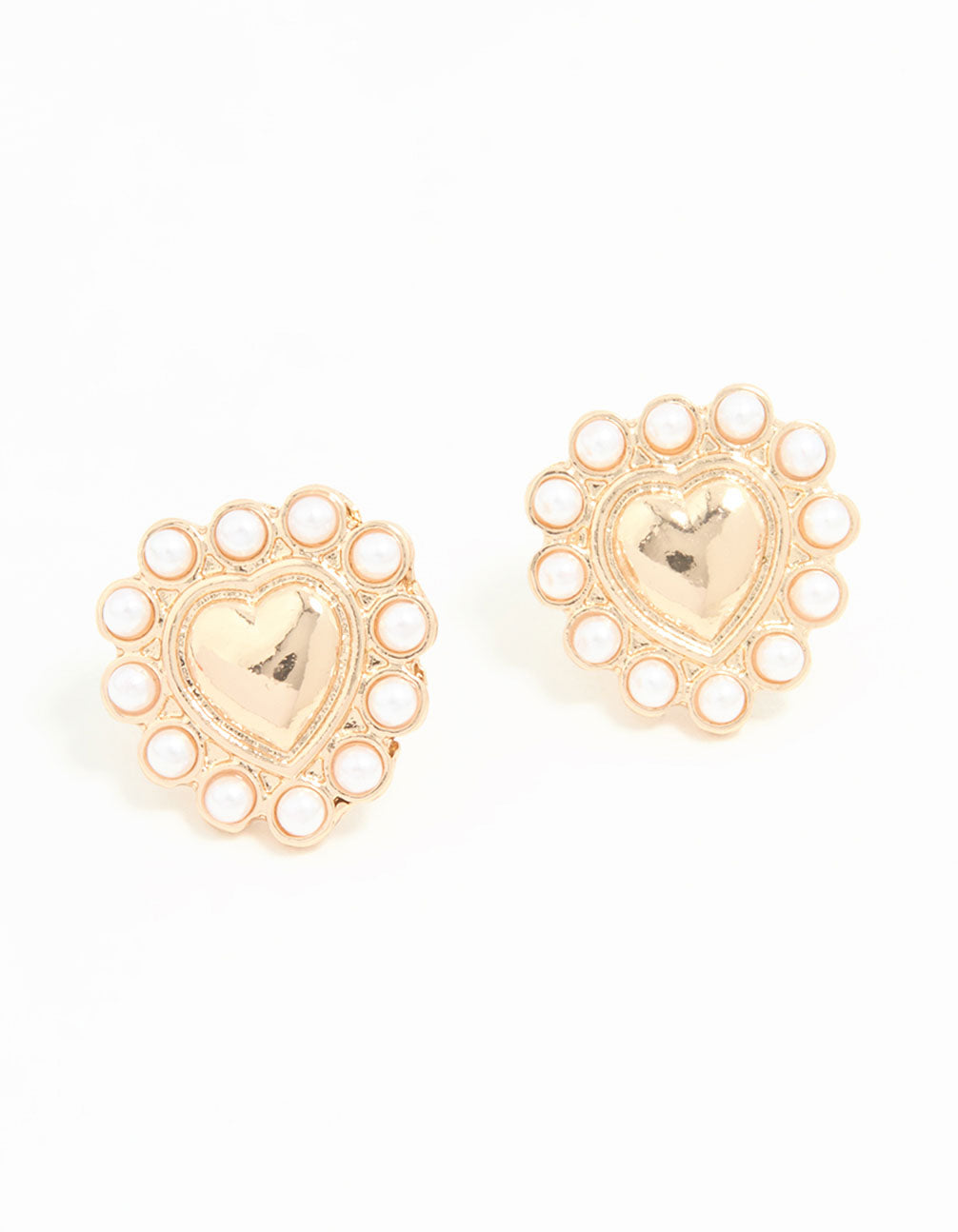 Gold Pearl Edge Heart Mini Stud Earrings