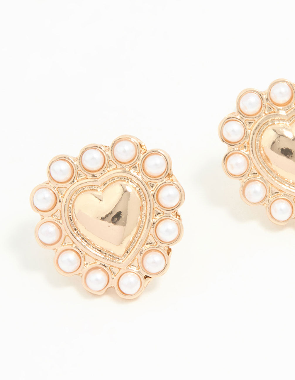 Gold Pearl Edge Heart Mini Stud Earrings