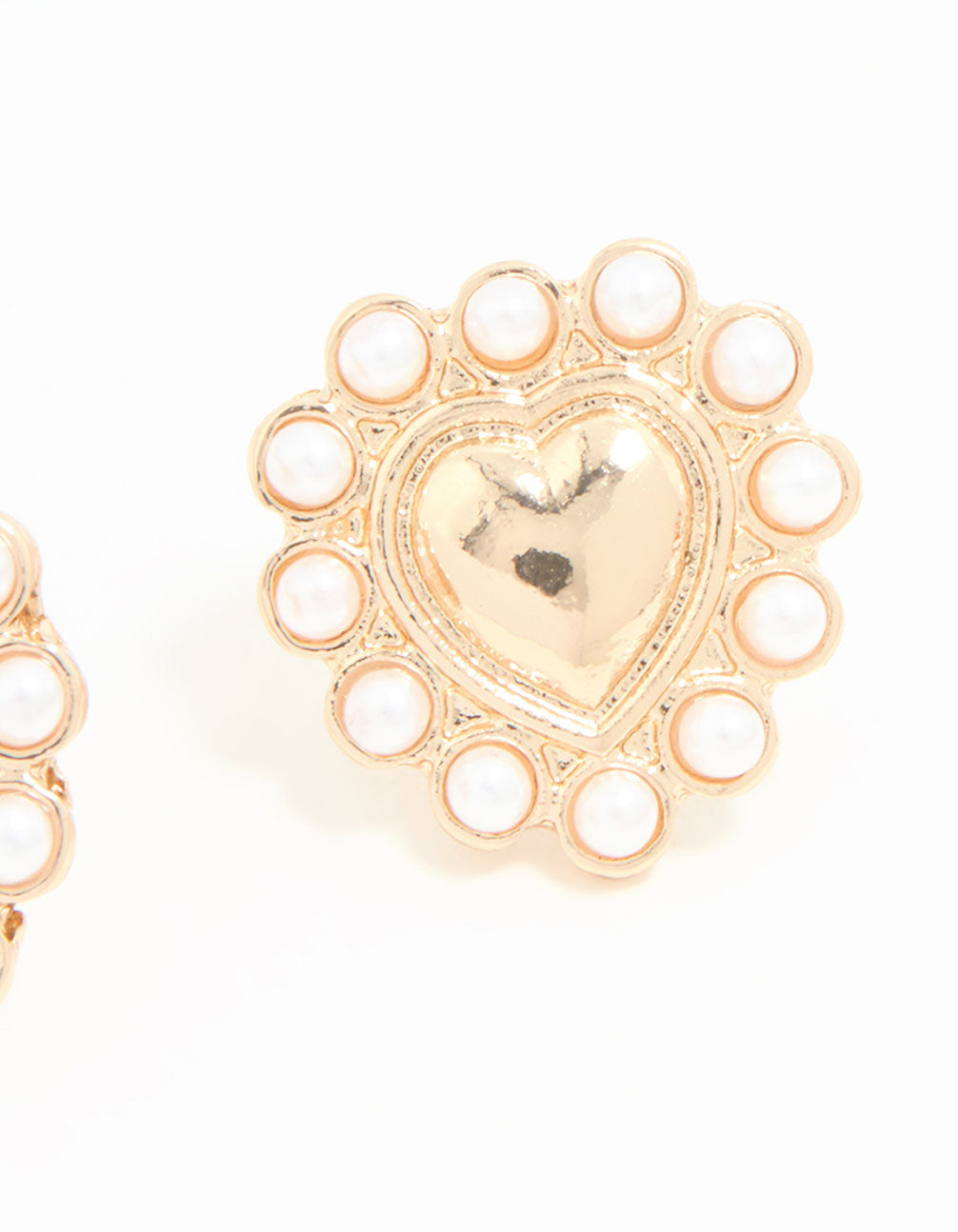 Gold Pearl Edge Heart Mini Stud Earrings