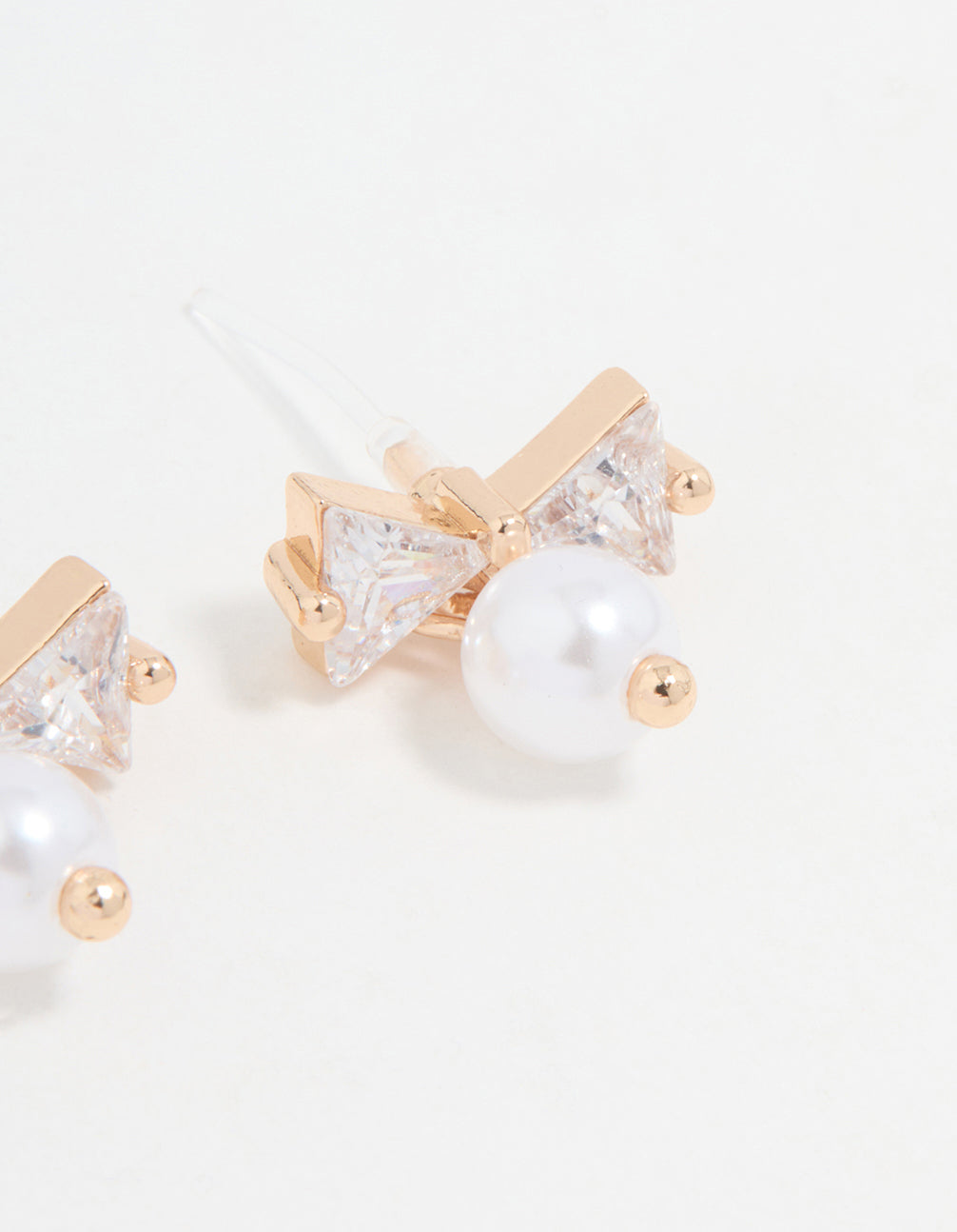 Gold Cubic Zirconia Pearl Bow Stud Earrings