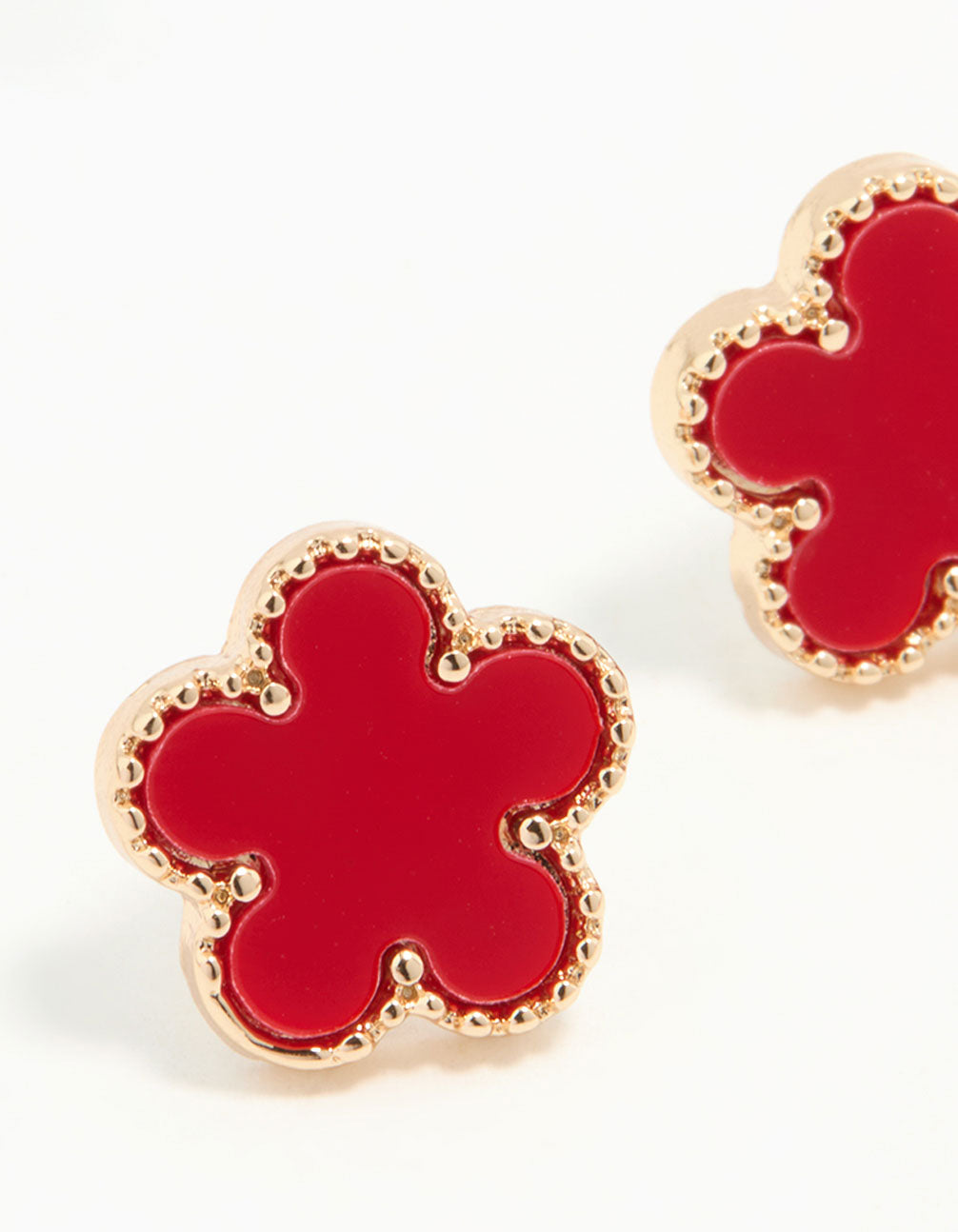 Gold Red Flower Stud Earrings