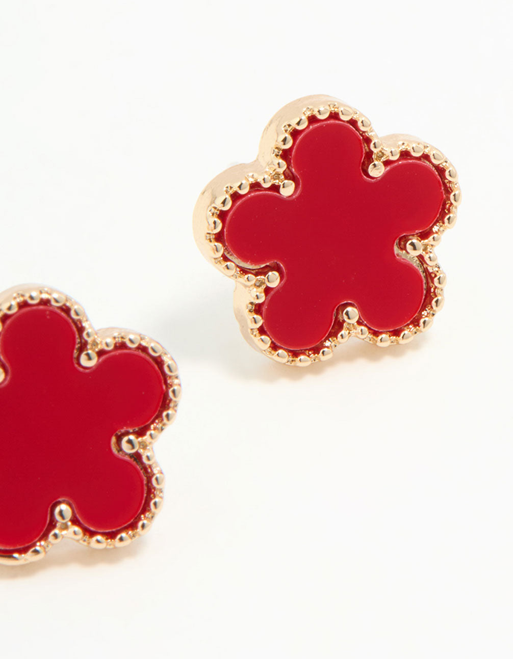Gold Red Flower Stud Earrings