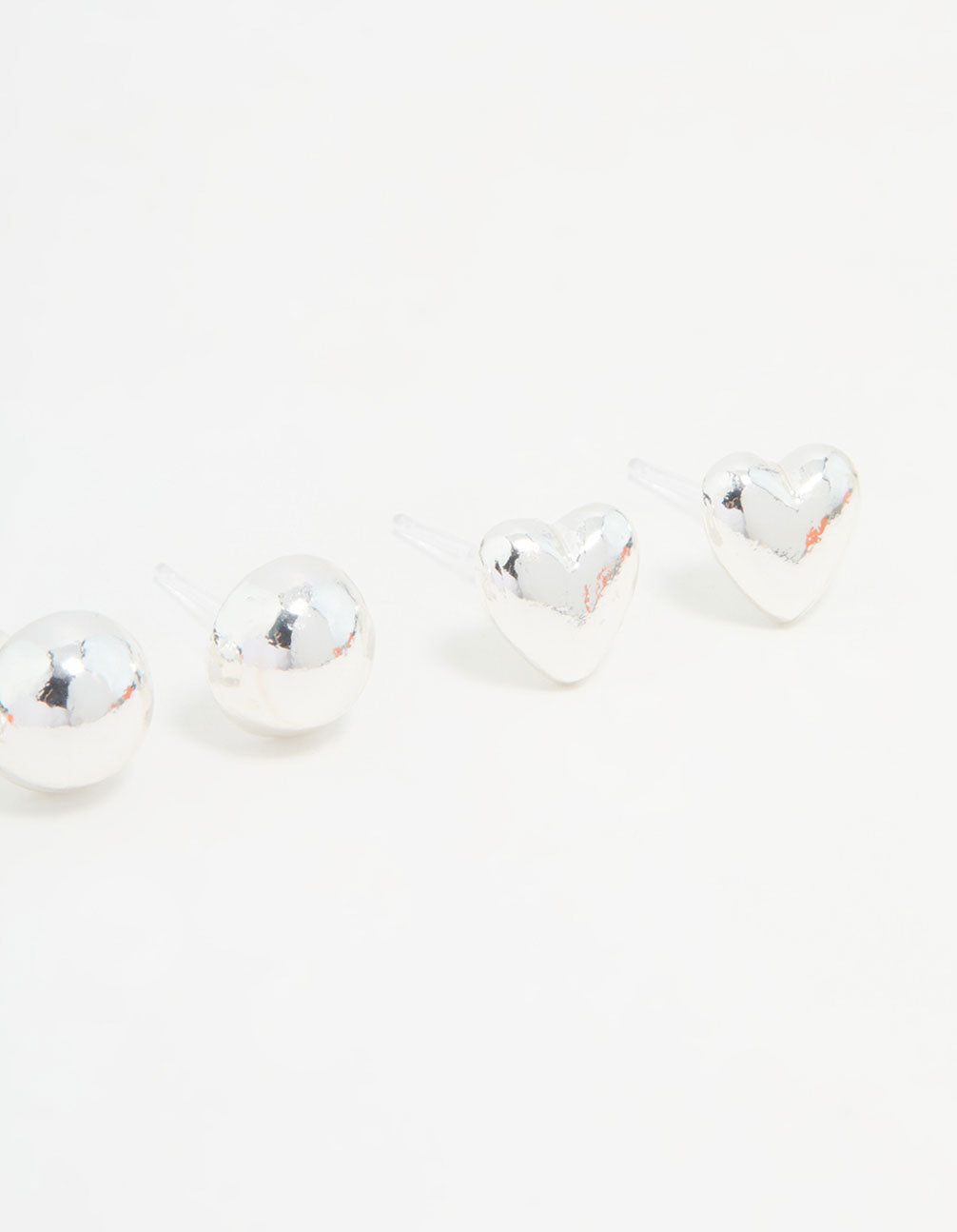 Silver Cubic Zirconia Heart & Stud Earrings 3-Pack