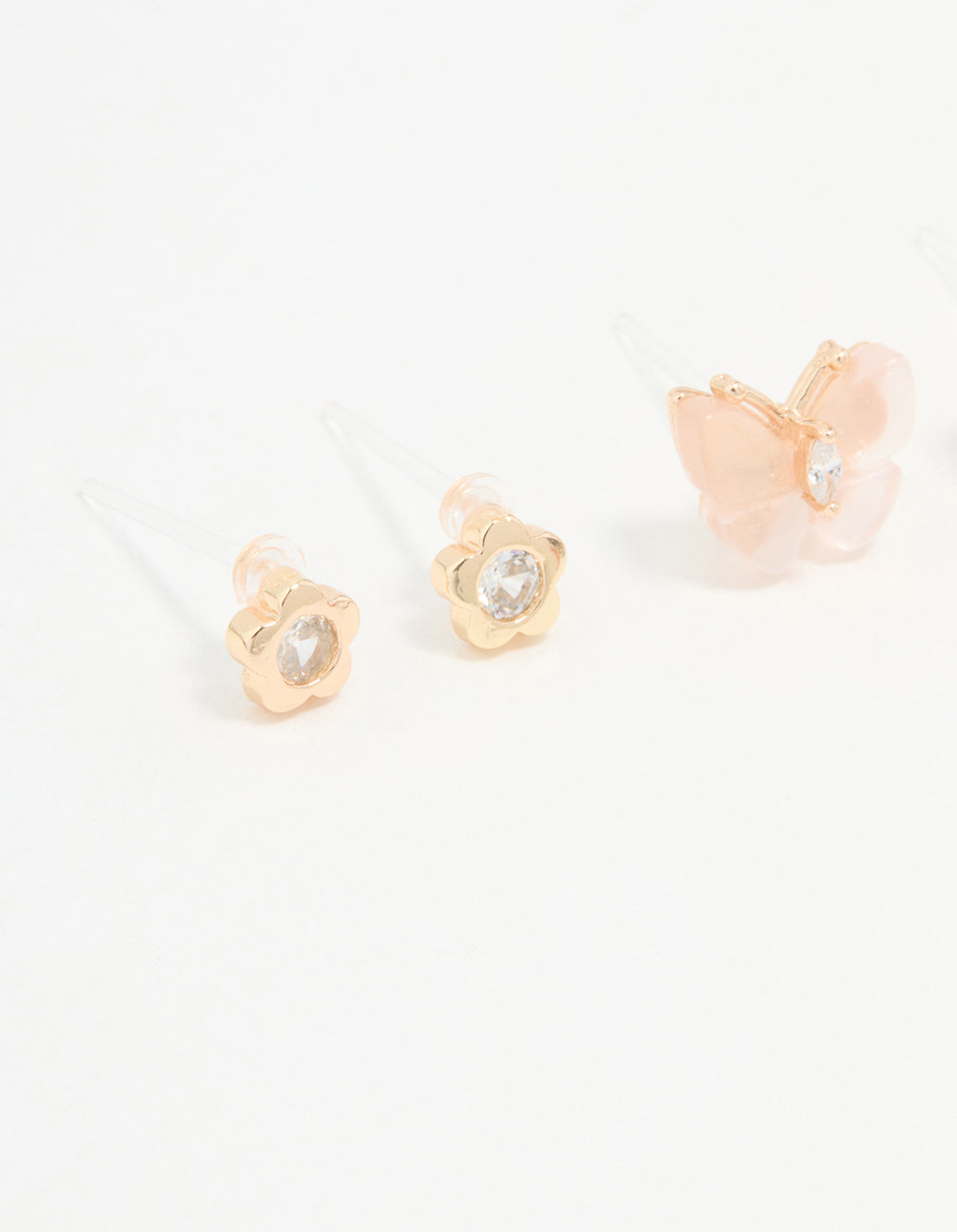 Gold Butterfly Wing Stud Earrings 3-Pack