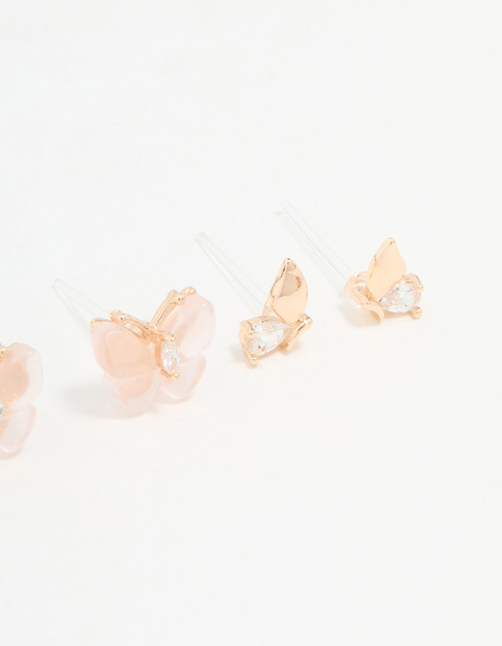 Gold Butterfly Wing Stud Earrings 3-Pack