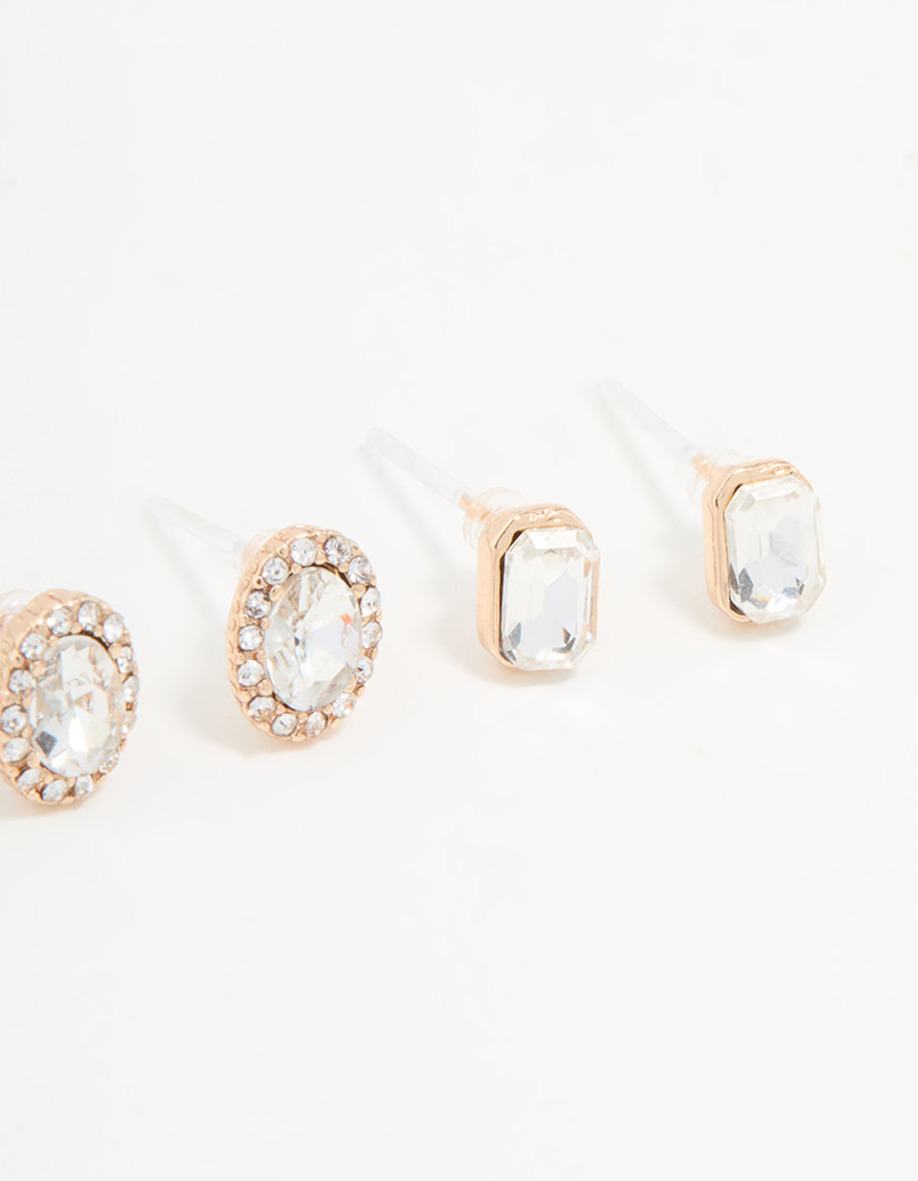Gold Diamante Stud Earrings 3-Pack