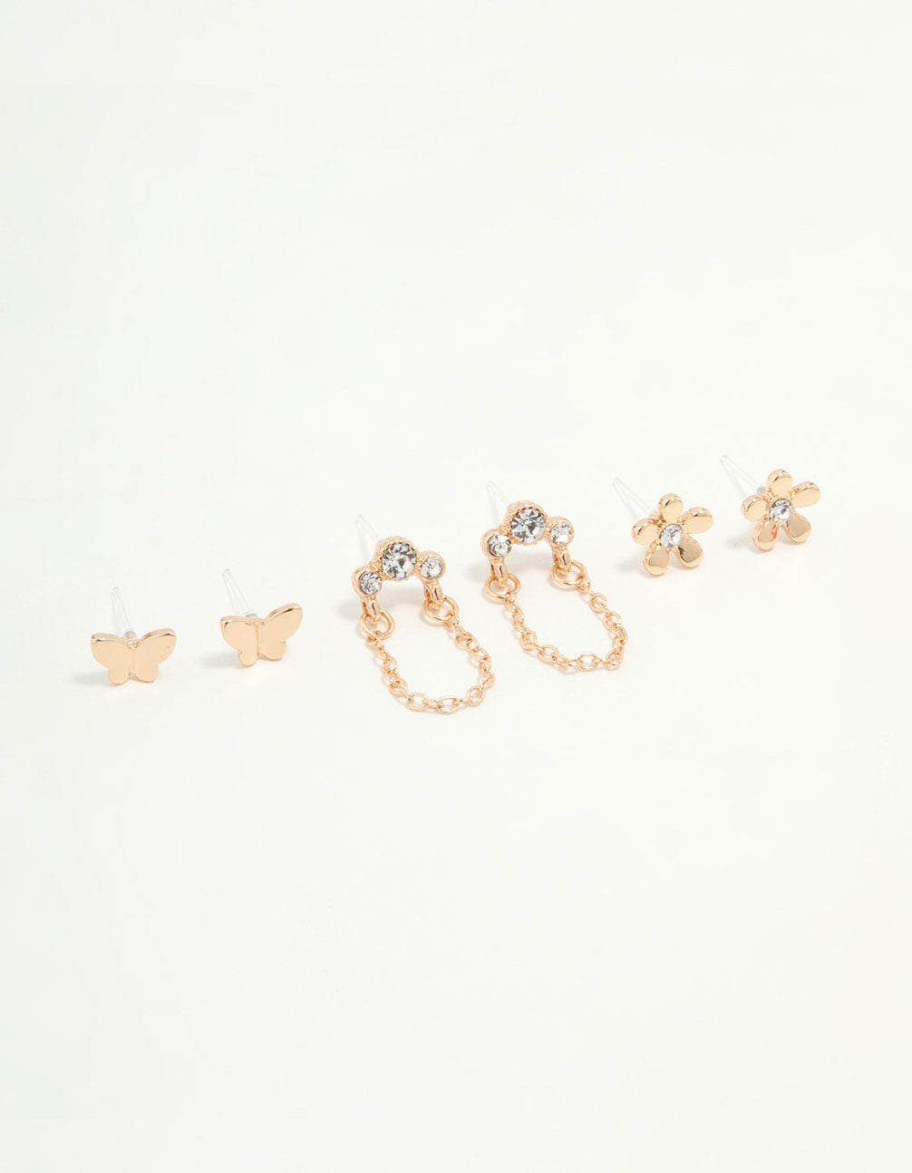 Gold Flower & Butterfly Earrings 3-Pack