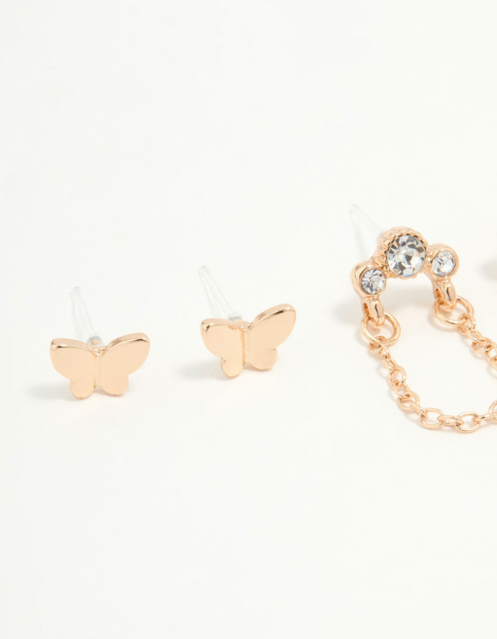 Gold Flower & Butterfly Earrings 3-Pack