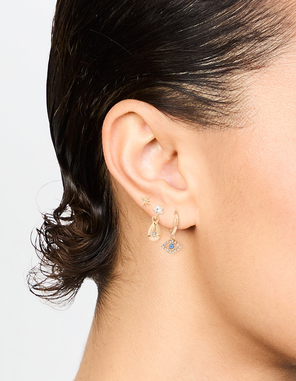 Gold Cubic Zirconia Celestial Earrings 3-Pack