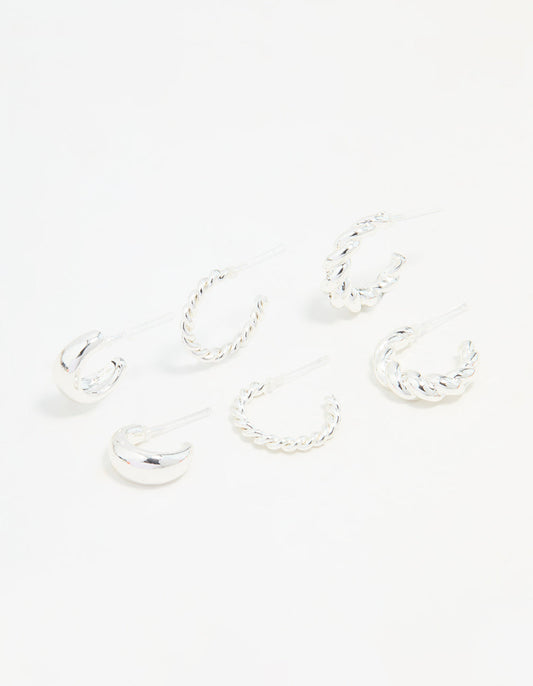 Silver Mixed Hoop Earrings 3-Pack