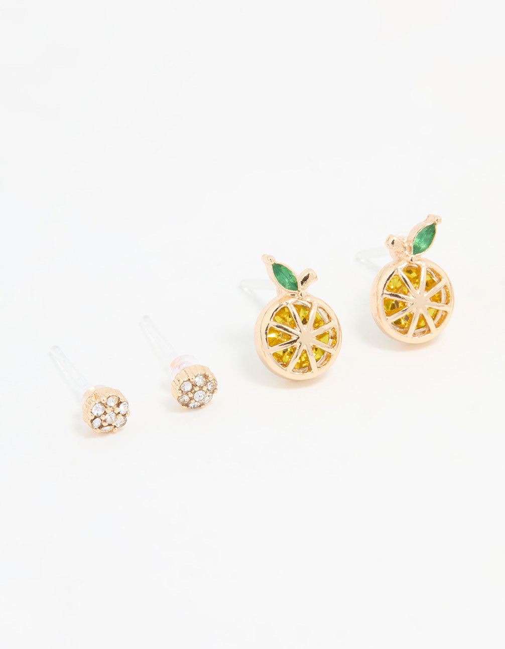 Gold Cherry & Lemon Stud Earrings 3-Pack