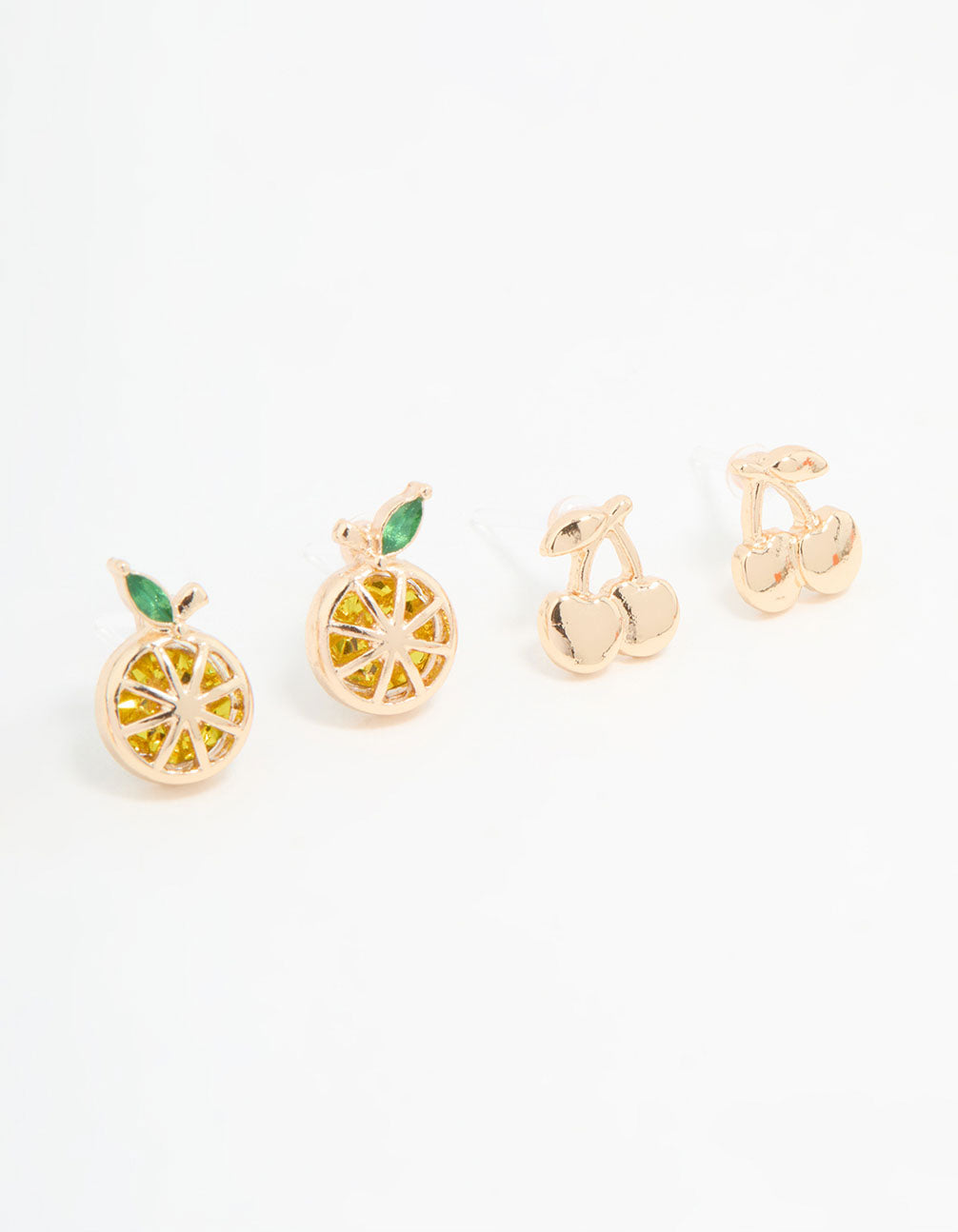 Gold Cherry & Lemon Stud Earrings 3-Pack