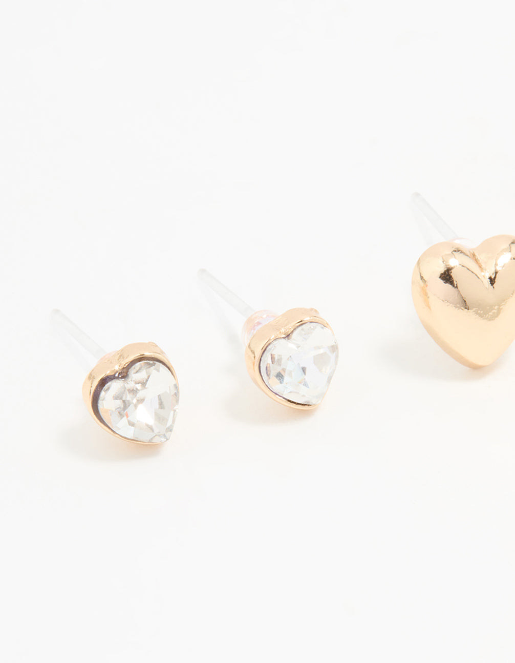 Gold Diamante Heart Stud Earrings 3-Pack